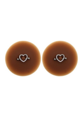 Paire de cache-tétons piercing barre coeur faux diamant peau foncée - XP004F